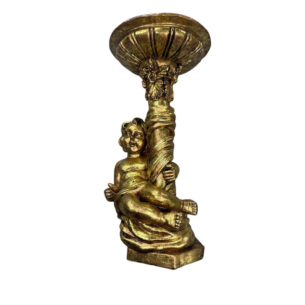 Plus One Imports Cherub Candle Holder Gold Gilt Pedestal French Regency